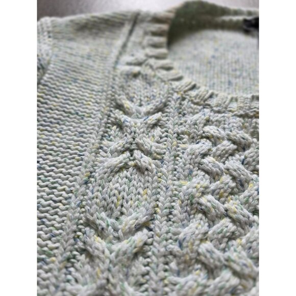Talbots Petite Womens Cable Knit Sweater SP Green Wool Blend - Picture 5 of 9